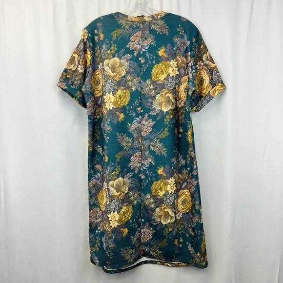 Asos Curve Womens A Line Dress Multicolor Floral Stretch Short Sleeve UK 14 - Picture 3 of 11